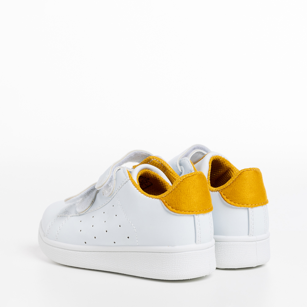 Pantofi sport copii albi cu galben din piele ecologica  Artio, 4 - Kalapod.net