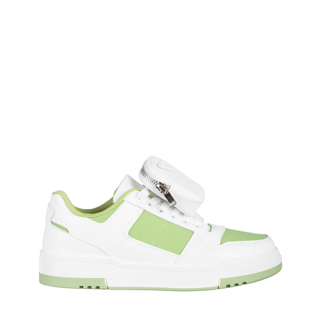 Pantofi sport dama albi cu verde din piele ecologica Inola, 2 - Kalapod.net