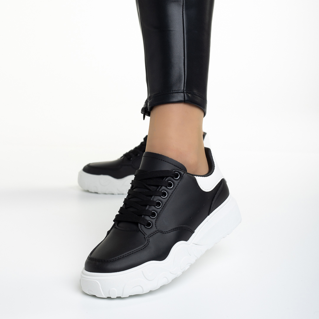 Pantofi sport dama negri cu alb din piele ecologica Malena, 3 - Kalapod.net