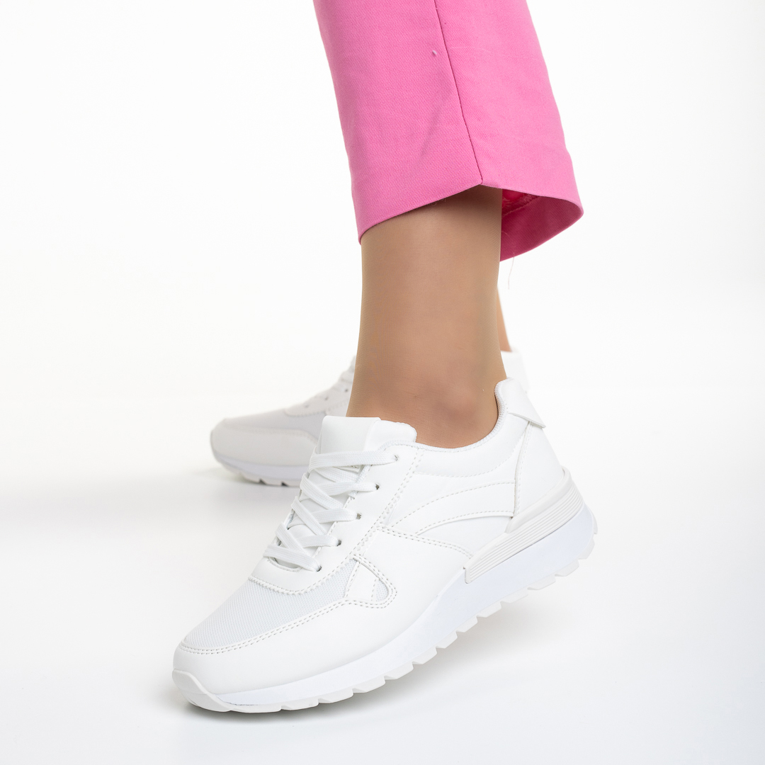 Pantofi sport dama albi din piele ecologica si material textil Sashi - Kalapod.net