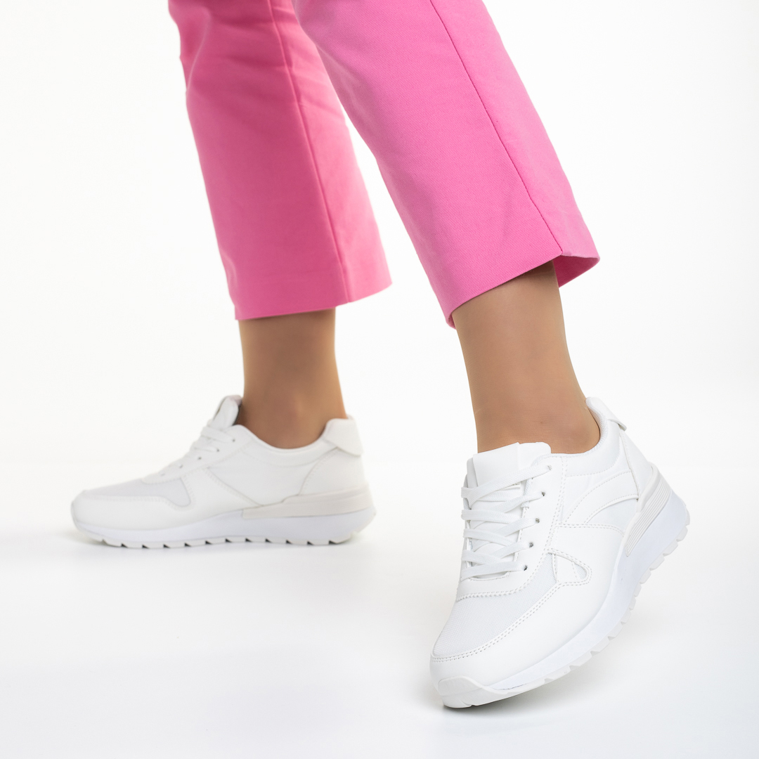 Pantofi sport dama albi din piele ecologica si material textil Sashi, 4 - Kalapod.net