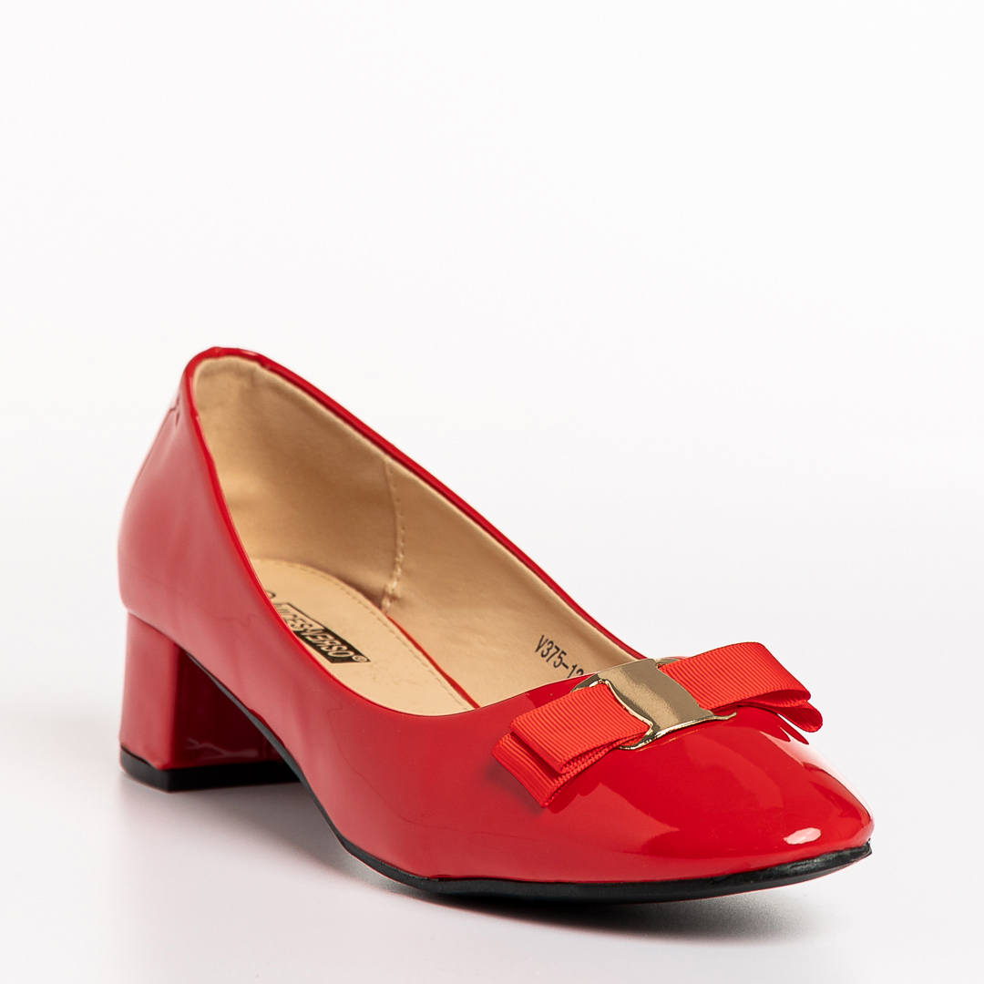 Pantofi dama rosii din piele ecologica lacuita cu toc Denica, 3 - Kalapod.net