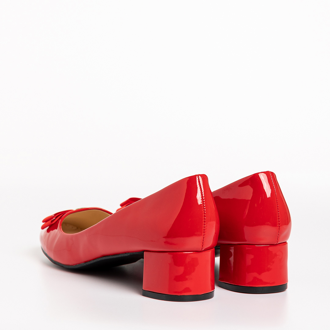 Pantofi dama rosii din piele ecologica lacuita cu toc Denica, 4 - Kalapod.net