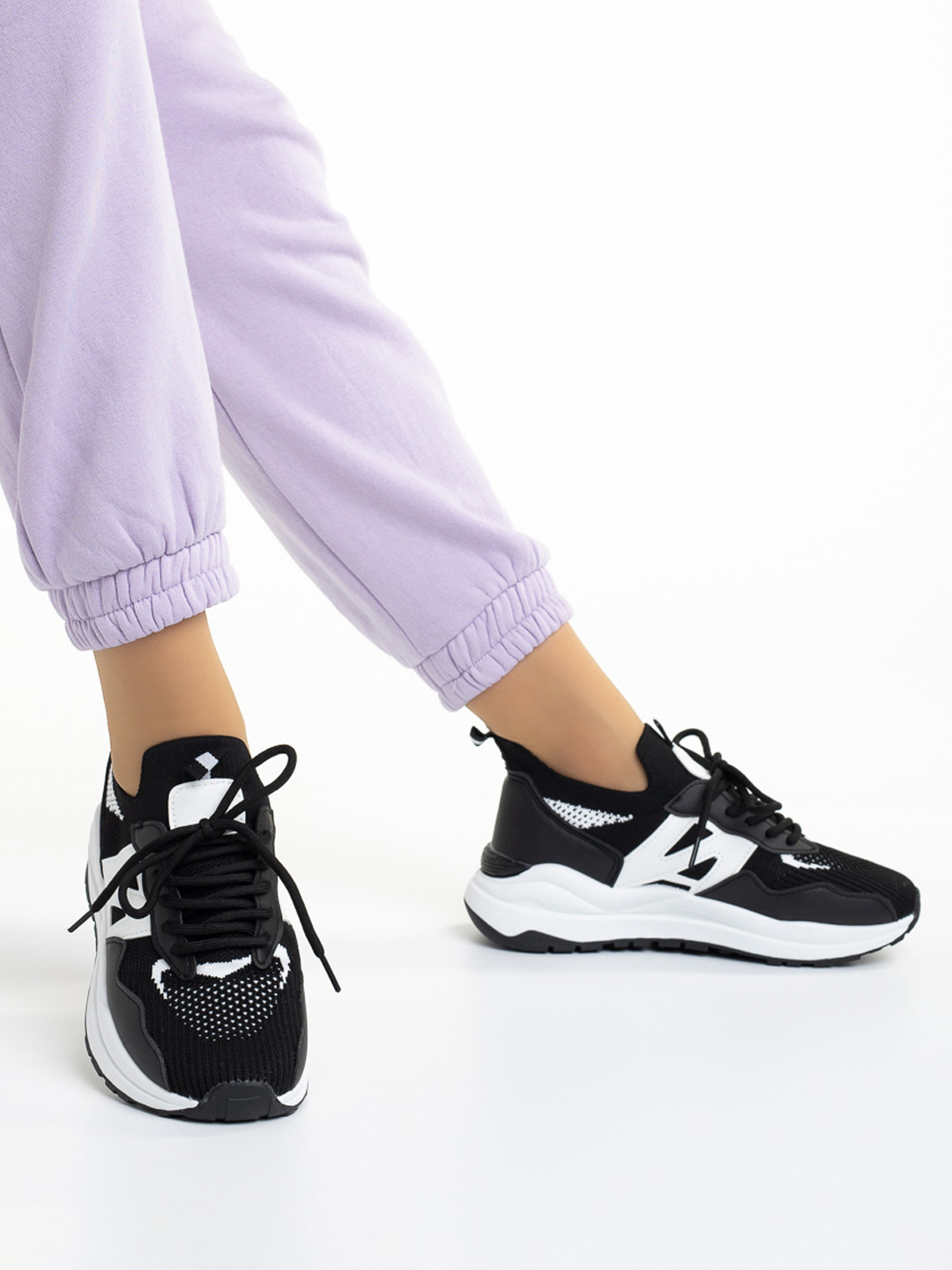 Pantofi sport dama negri din piele ecoloigca si material textil Souta, 5 - Kalapod.net