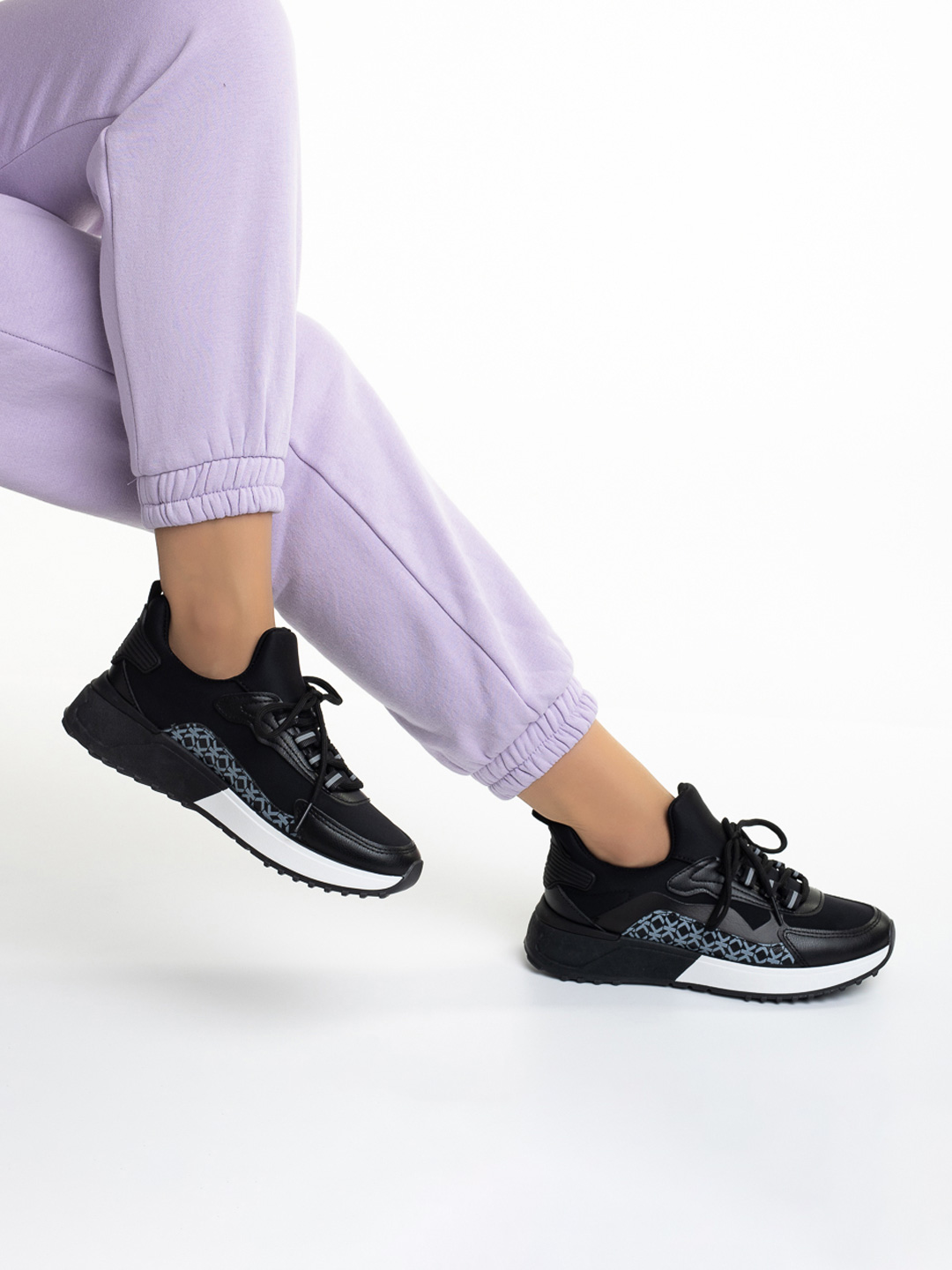 Pantofi sport dama negri din piele ecoloigca si material textil Marga, 5 - Kalapod.net