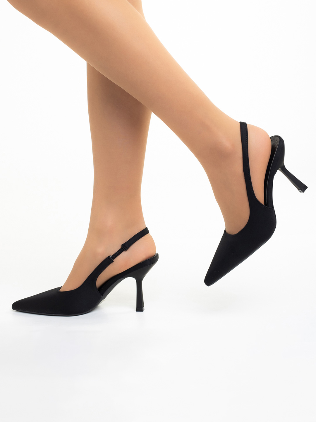 Pantofi dama negri din material textil cu toc Oveta, 3 - Kalapod.net