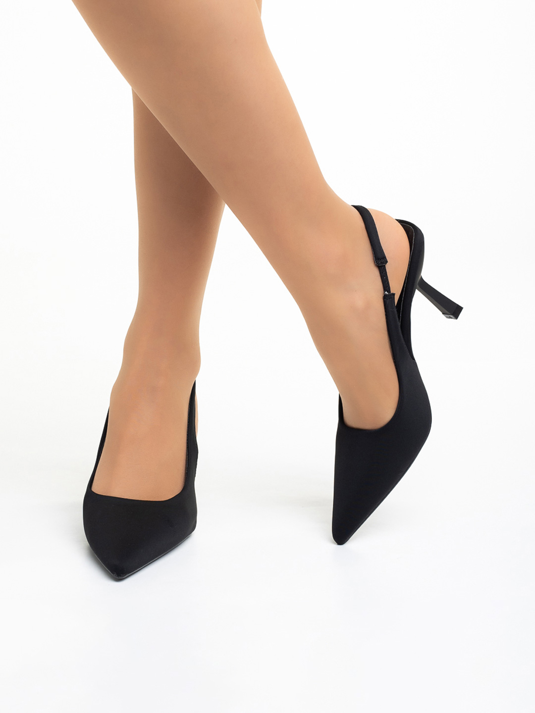 Pantofi dama negri din material textil cu toc Oveta, 4 - Kalapod.net
