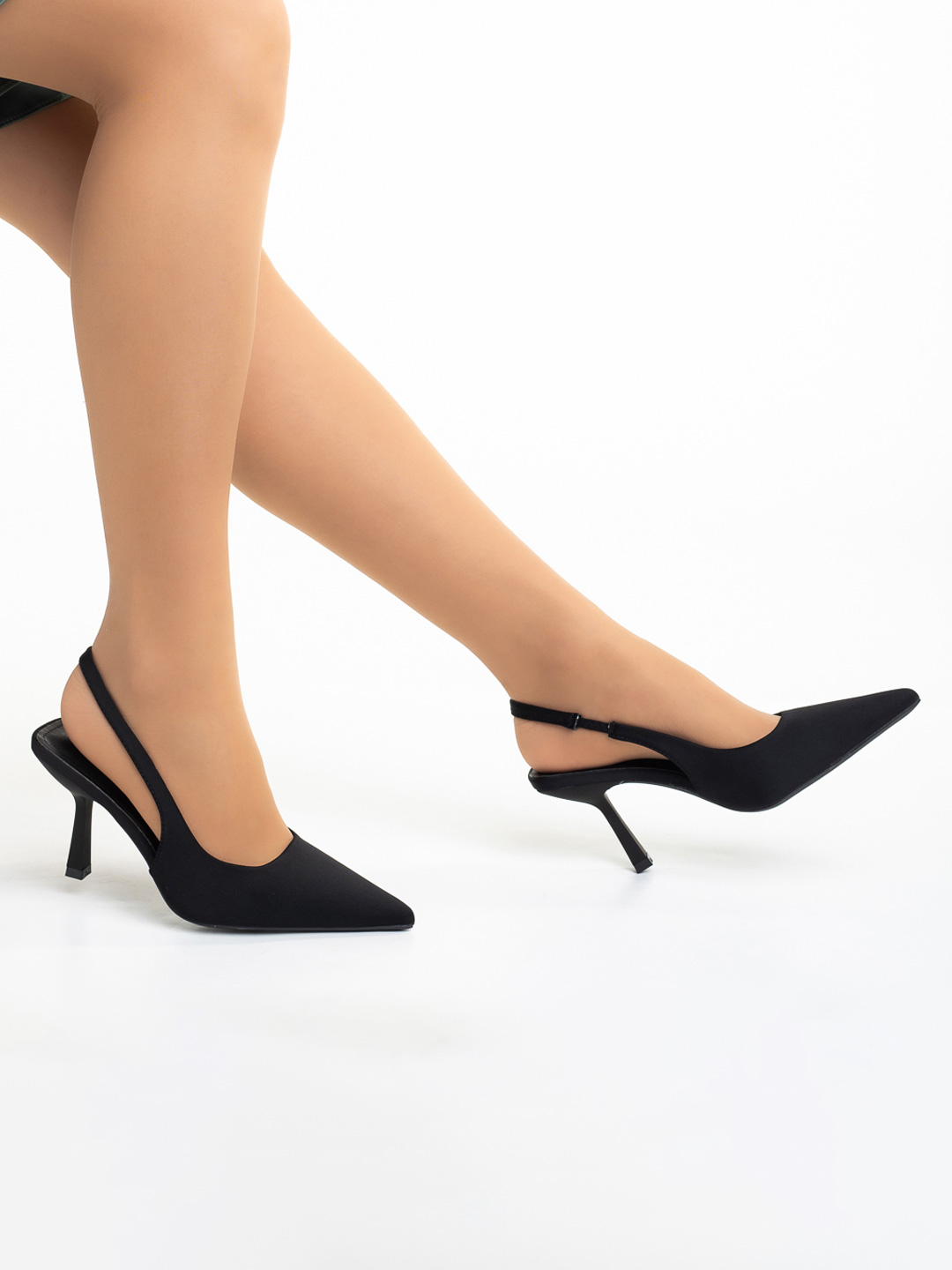 Pantofi dama negri din material textil cu toc Oveta - Kalapod.net