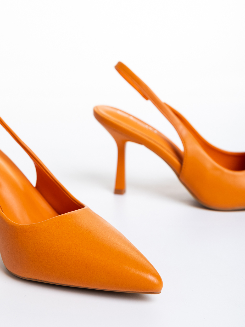 Pantofi dama portocalii cu toc din piele ecologica Floretta, 6 - Kalapod.net