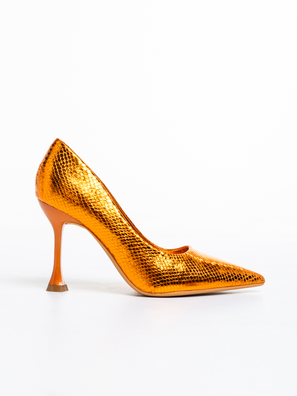 Pantofi dama portocalii cu toc din piele ecologica lacuita Emalyn, 5 - Kalapod.net