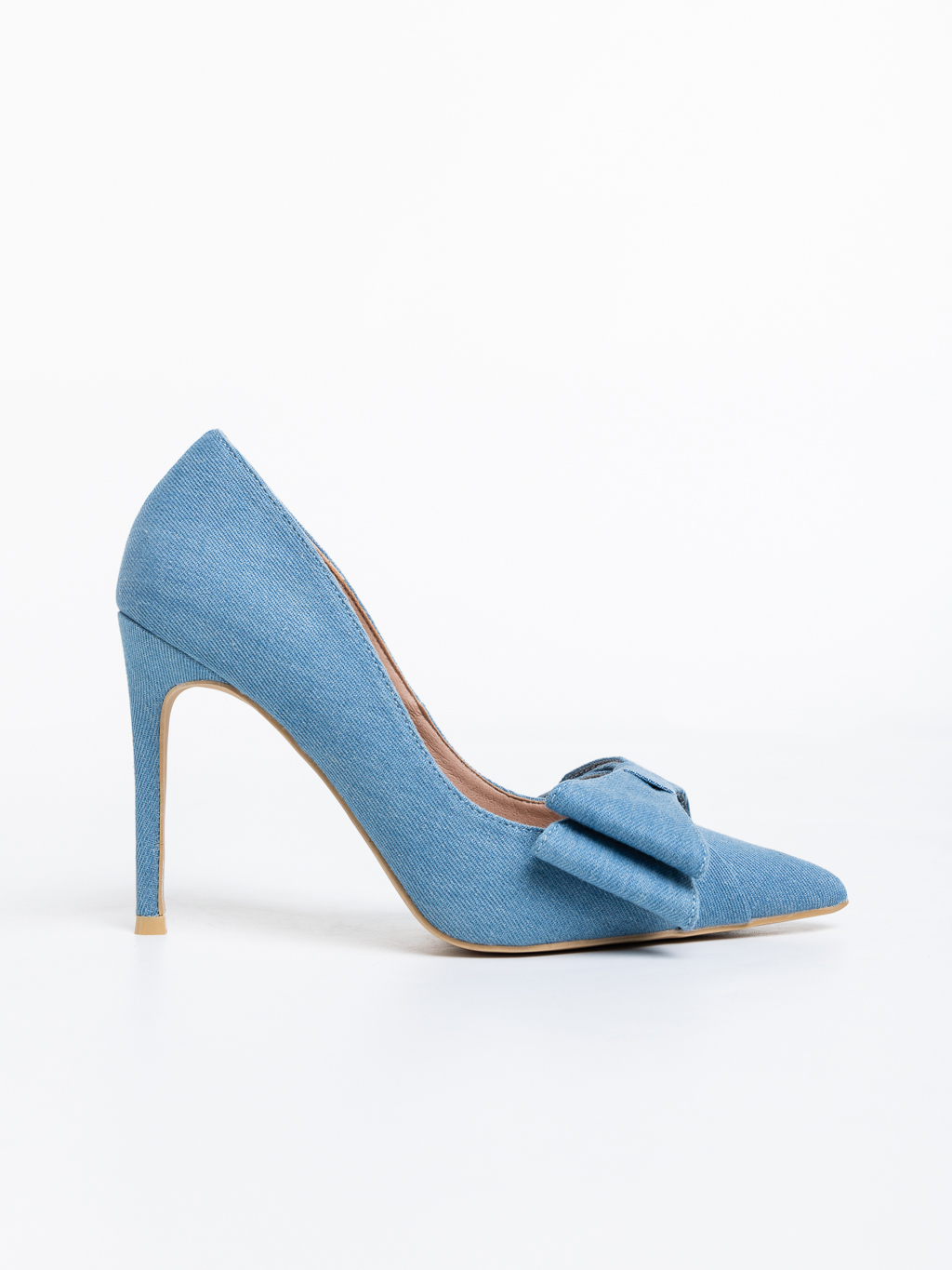 Pantofi dama albastri cu toc din material textil Senovia, 5 - Kalapod.net