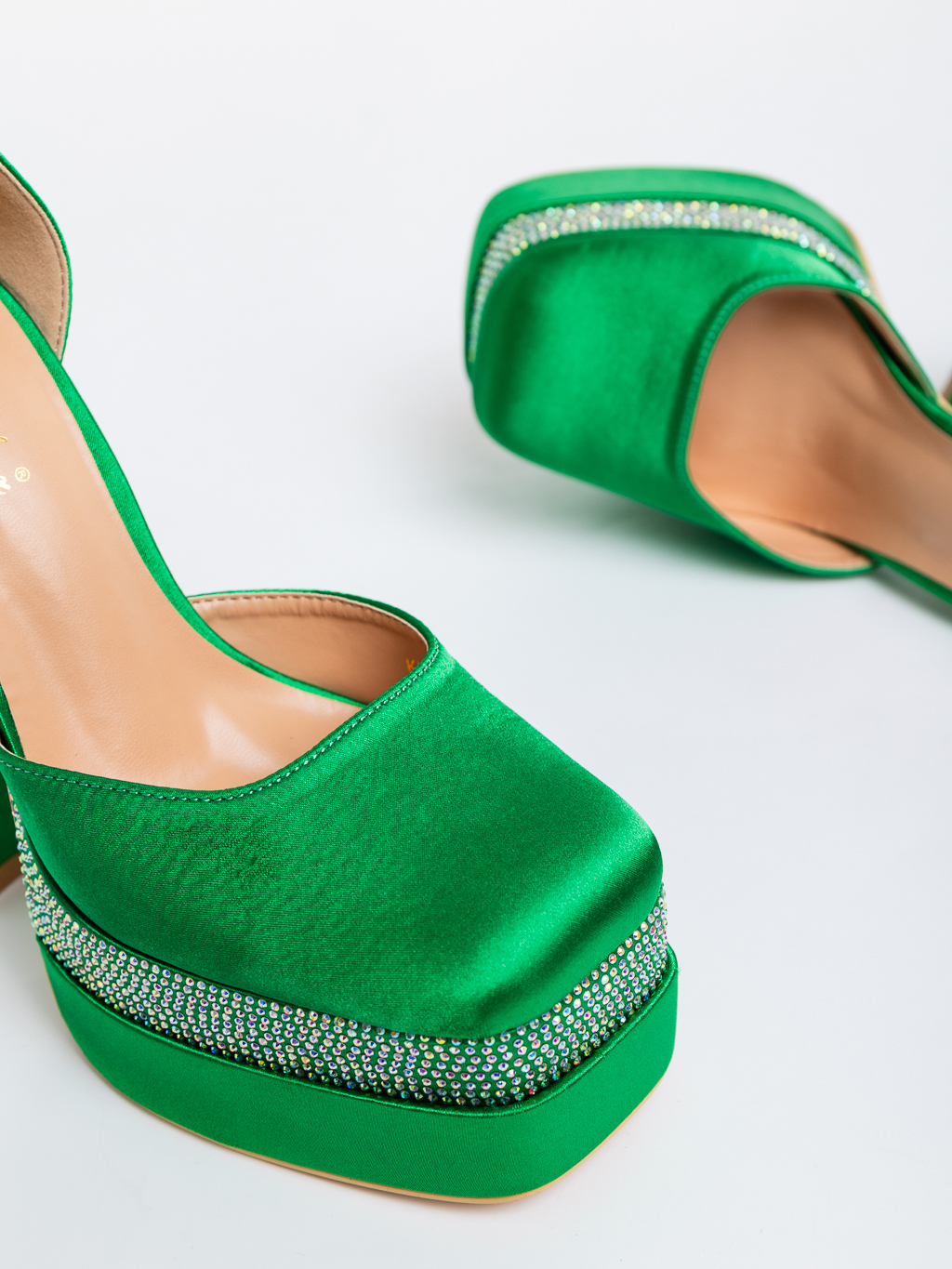 Pantofi dama verzi cu toc din material textil Darya, 6 - Kalapod.net