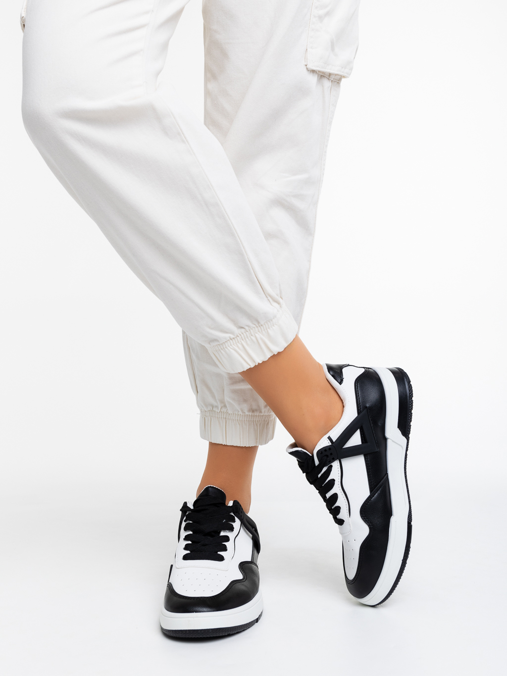 Pantofi sport dama albi cu negru din piele ecologica Milla, 3 - Kalapod.net