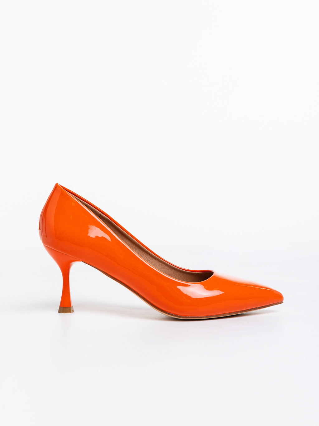 Pantofi dama portocalii cu toc din piele ecologica lacuita Solene, 5 - Kalapod.net