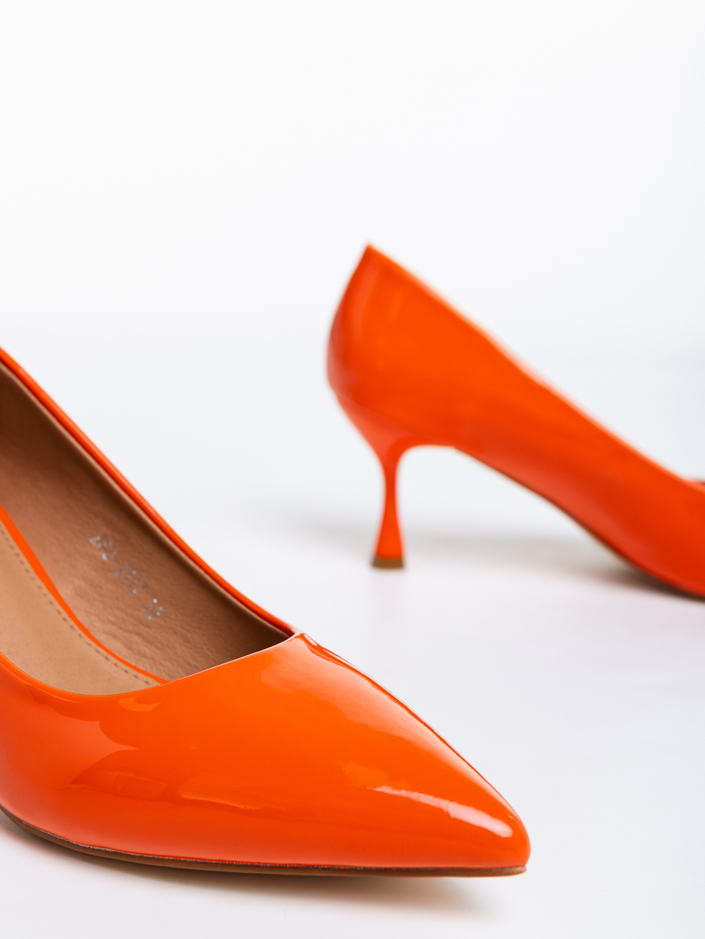 Pantofi dama portocalii cu toc din piele ecologica lacuita Solene, 6 - Kalapod.net