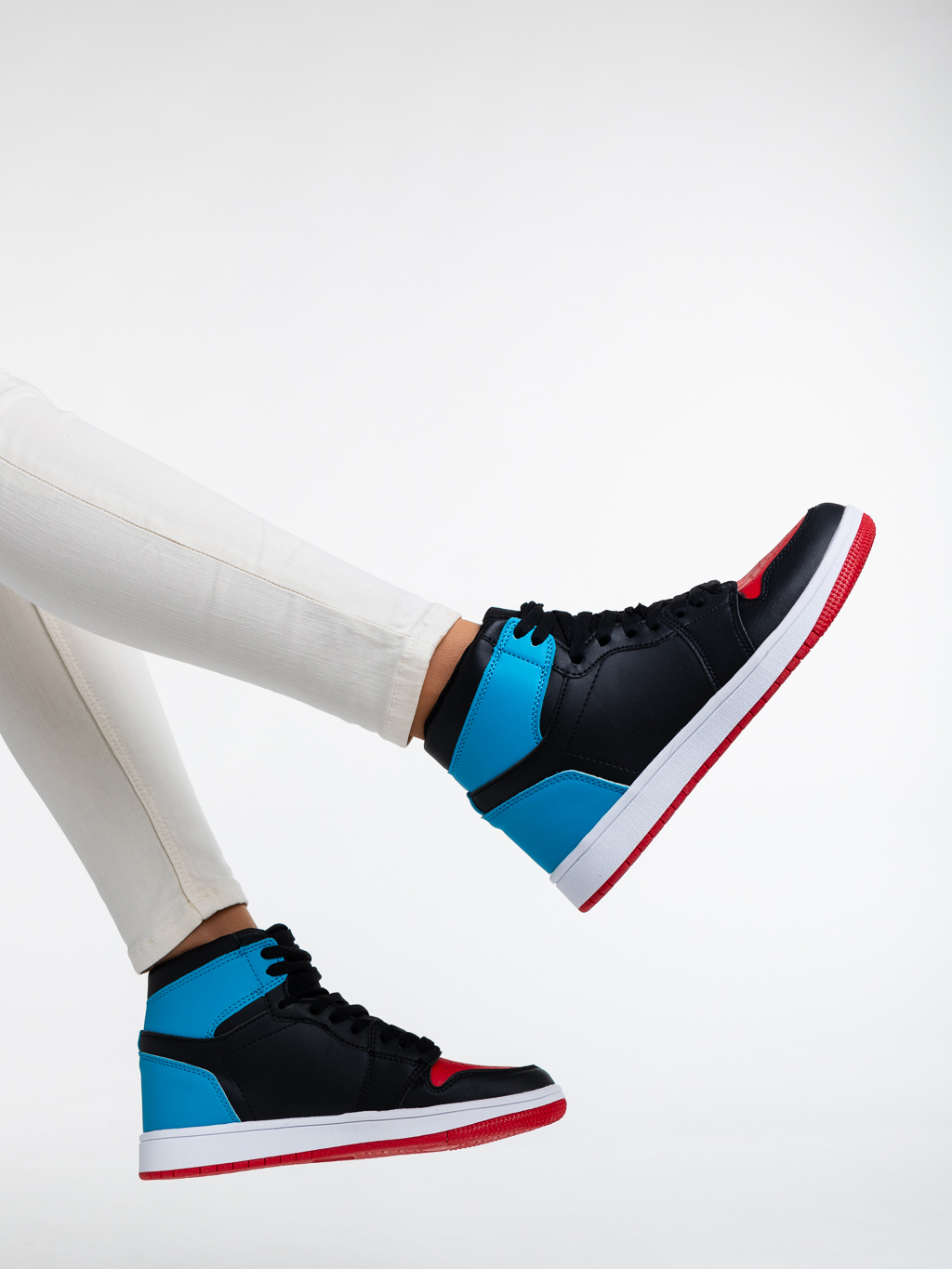 Pantofi sport dama negri cu rosu si albastru din piele ecologica Cass, 4 - Kalapod.net