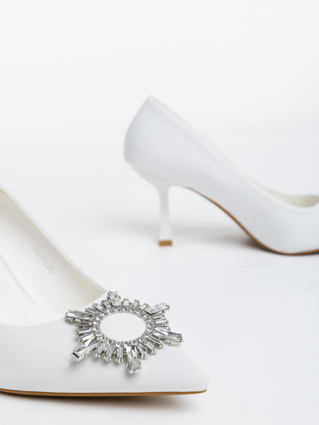 Pantofi dama albi cu toc din material textil Harmonia, 6 - Kalapod.net