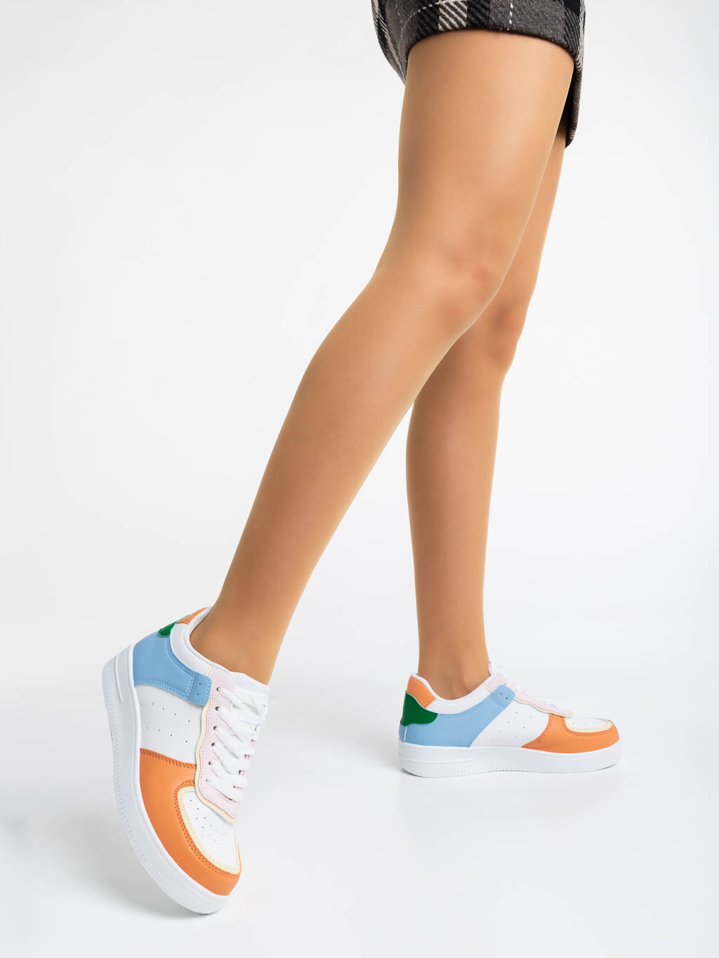 Pantofi sport dama albi cu portocaliu din piele ecologica Evaleen, 3 - Kalapod.net
