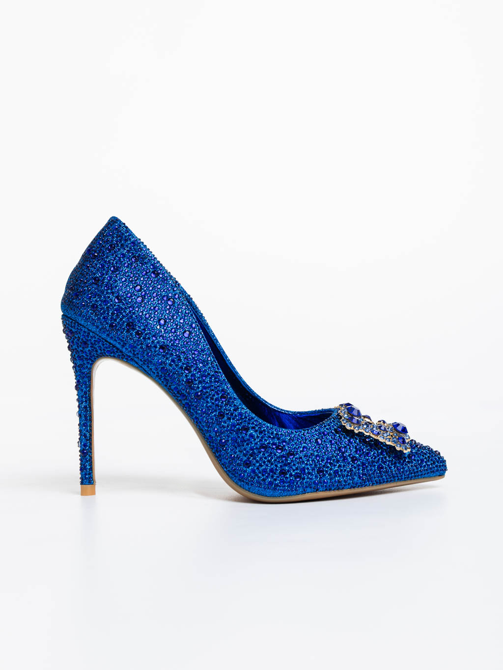 Pantofi dama albastri cu toc din material textil Xanthia, 5 - Kalapod.net