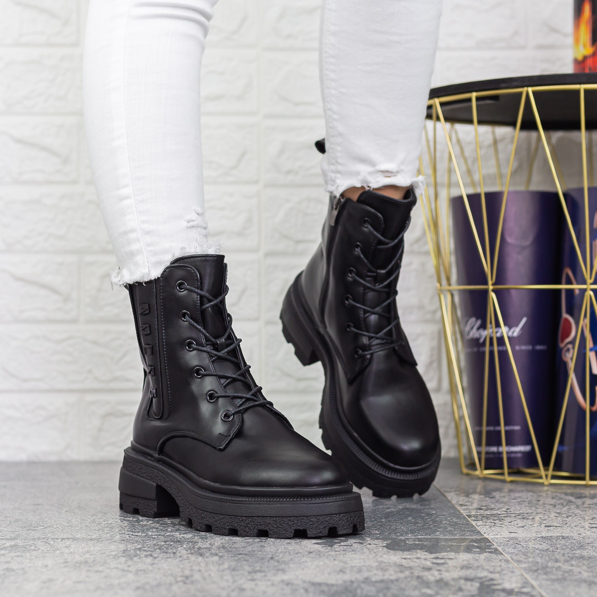 Ghete dama cu platforma negre din piele ecologica Minami - Kalapod.net Ghete dama cu platforma negre din piele ecologica Minami - Kalapod.net