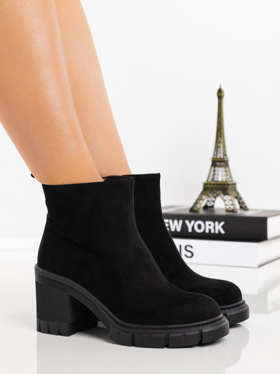 Botine dama cu toc negre din material textil Olana - Kalapod.net Botine dama cu toc negre din material textil Olana - Kalapod.net