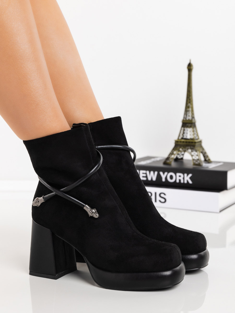 Botine dama cu toc negre din material textil Onyva - Kalapod.net Botine dama cu toc negre din material textil Onyva - Kalapod.net