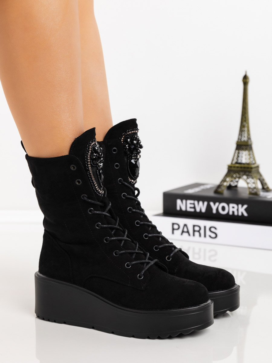 Ghete dama cu platforma negre din material textil Mariko - Kalapod.net Ghete dama cu platforma negre din material textil Mariko - Kalapod.net