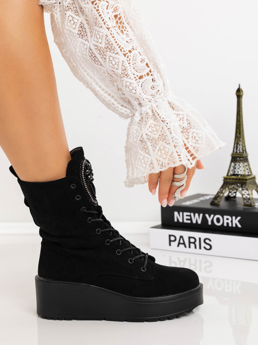 Ghete dama cu platforma negre din material textil Mariko, 2 - Kalapod.net Ghete dama cu platforma negre din material textil Mariko, 2 - Kalapod.net