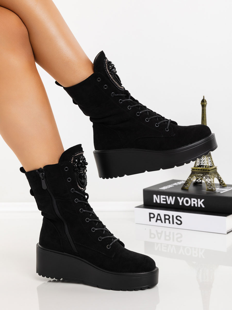 Ghete dama cu platforma negre din material textil Mariko, 3 - Kalapod.net Ghete dama cu platforma negre din material textil Mariko, 3 - Kalapod.net