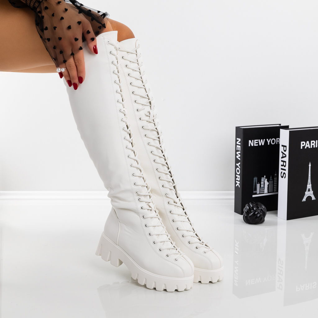 Ghete dama albe din piele ecologica Ramava - Kalapod.net Ghete dama albe din piele ecologica Ramava - Kalapod.net