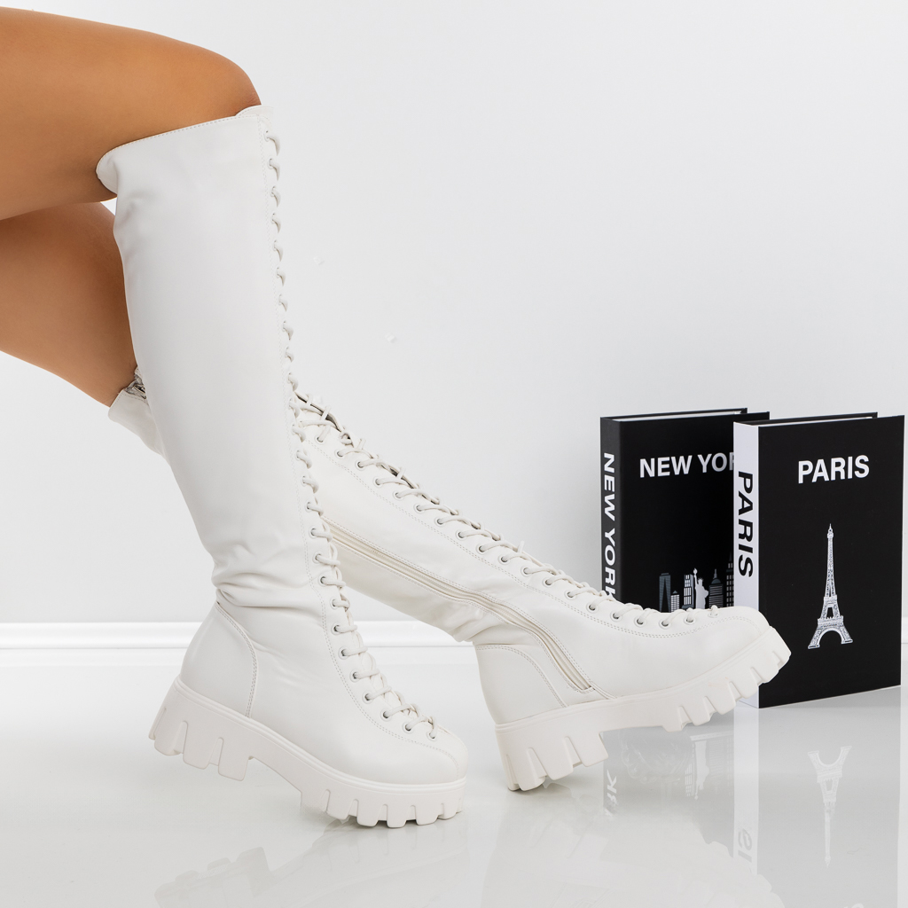 Ghete dama albe din piele ecologica Ramava, 2 - Kalapod.net Ghete dama albe din piele ecologica Ramava, 2 - Kalapod.net