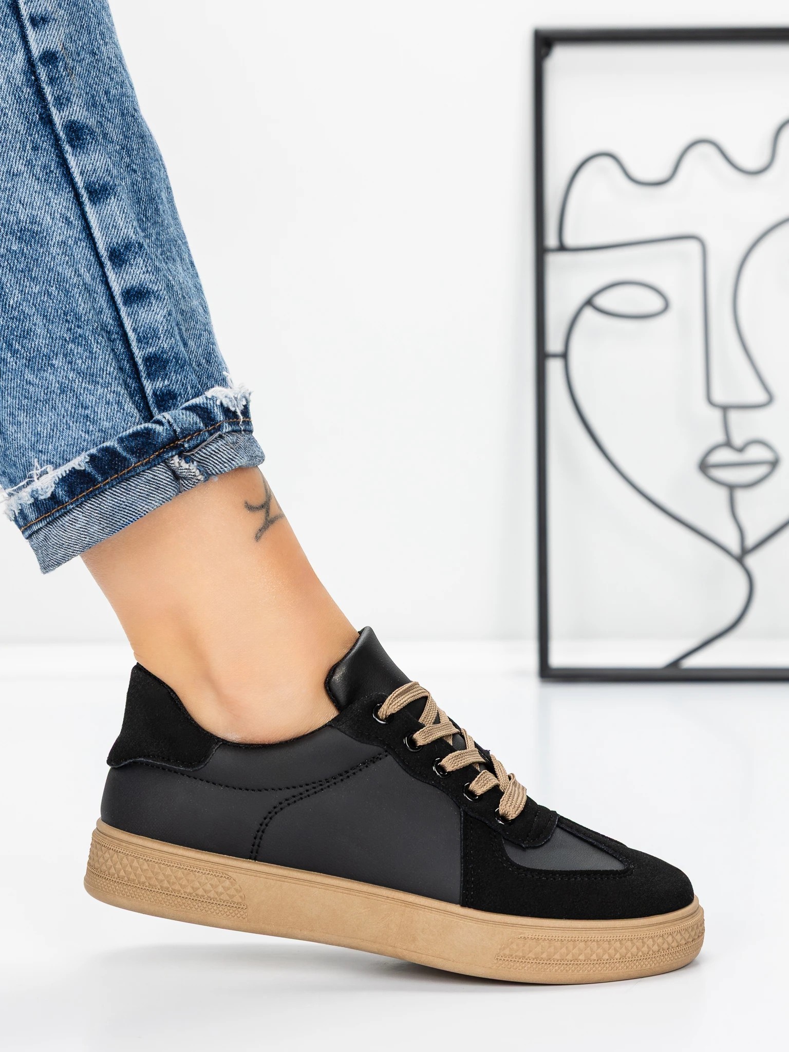 Pantofi sport dama negru cu bej din piele ecologica Veida, 3 - Kalapod.net Pantofi sport dama negru cu bej din piele ecologica Veida, 3 - Kalapod.net