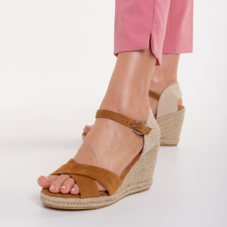 Sandale cu platforma , Sandale dama cu platforma camel din material textil Eligma - Kalapod.net