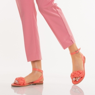 Sandale cu toc mic, Sandale dama roz din piele ecologica Amza - Kalapod.net