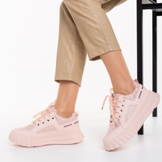 Pantofi sport dama roz din piele ecologica si material textil Meriz - Kalapod.net