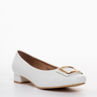 BIG SIZE, Pantofi dama cu toc albi din piele ecologica Francess - Kalapod.net