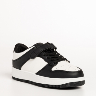 NOUTATI, Pantofi sport copii negri cu alb din piele ecologica Neal - Kalapod.net