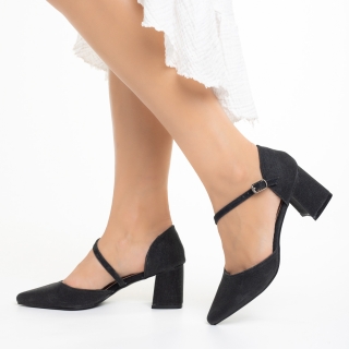 Pantofi office dama, Pantofi dama negri din material textil cu toc Dalina - Kalapod.net