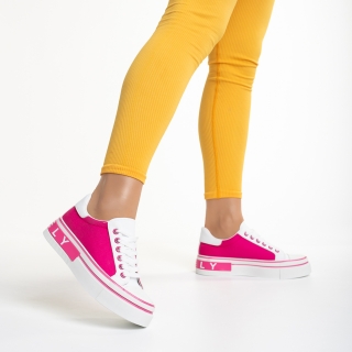 Pantofi Sport Dama, Pantofi sport dama albi cu roz din piele ecologica si material textil Calandra - Kalapod.net