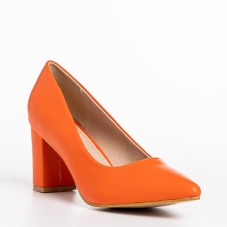 Pantofi Dama, Pantofi dama portocali din piele ecologica Rissa - Kalapod.net