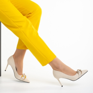 Pantofi eleganti dama, Pantofi dama bej din material textil cu toc Rosette - Kalapod.net