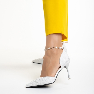Pantofi eleganti dama, Pantofi dama albi din piele ecologica cu toc Briony - Kalapod.net