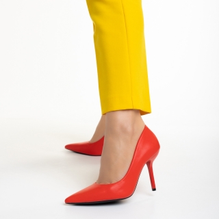 Pantofi cu toc, Pantofi dama rosii din piele ecologica cu toc Leya - Kalapod.net