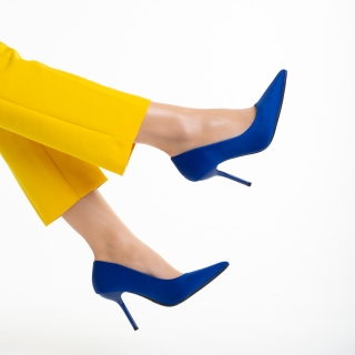Pantofi Dama, Pantofi dama albastri din material textil cu toc Emelda - Kalapod.net