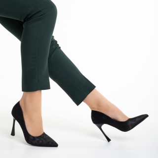Pantofi eleganti dama, Pantofi dama negri din material textil cu toc Zaida - Kalapod.net