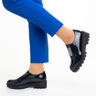 Pantofi Dama, Pantofi dama albastri inchis din piele ecologica lacuita Lorna - Kalapod.net