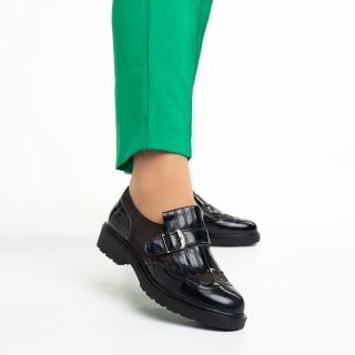 Incaltaminte Dama, Pantofi dama negri din piele ecologica lacuita Evianna - Kalapod.net
