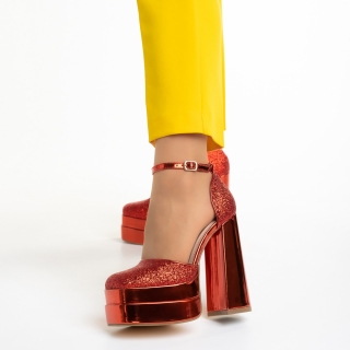 Pantofi eleganti dama, Pantofi dama rosii din material textil cu toc Elara - Kalapod.net