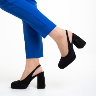 Pantofi Dama, Pantofi dama negri din material textil cu toc Dalaina - Kalapod.net