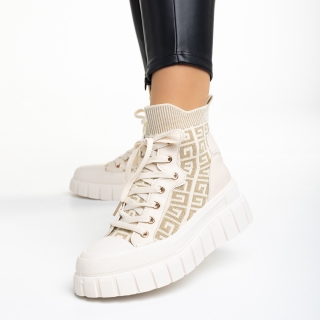 Pantofi Sport Dama, Pantofi sport dama bej din piele ecologica si material textil Theia - Kalapod.net
